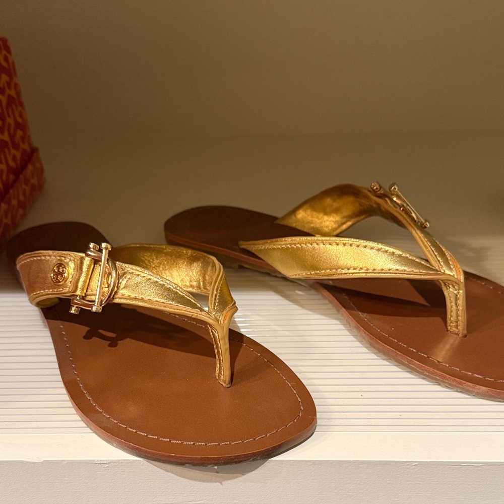 Tory Burch Gold and Brown Sandals - Picture 2 of 3